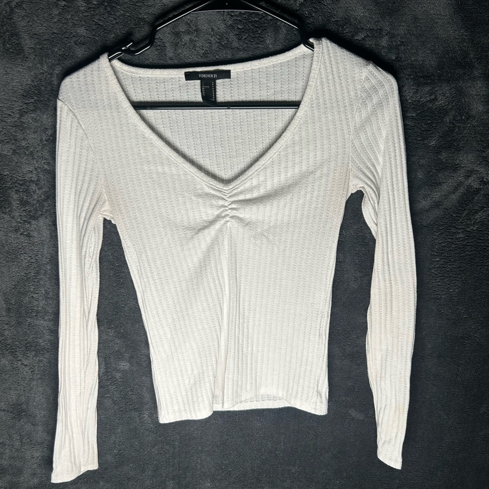 Forever 21 White Fitted Ribbed Blouse